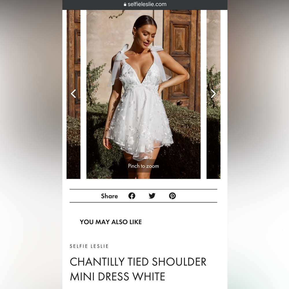 Selfie Leslie Chantilly Tied Shoulder Mini Dress White - only worn once!